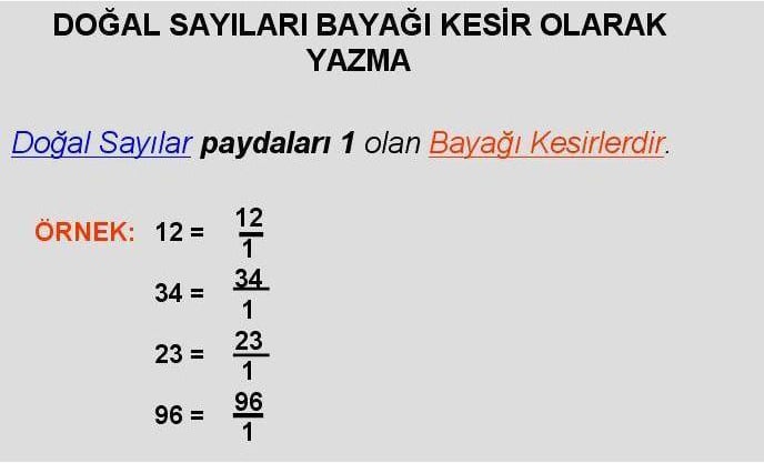 Dogal Sayilari Bayagi Kesir Olarak Yazma Nedir